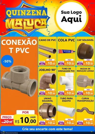 Modelo de Encarte para Encarte A4 Vertical com o tema Quinzena Maluca para Tubos e conexões