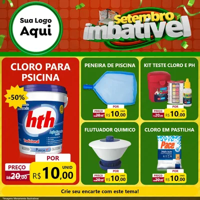 Modelo de Rede Social para Feed Facebook com o tema Setembro Imbatível para Produtos para Piscina
