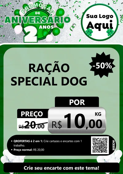 Modelo de Cartaz para Cartaz A4 Vertical com o tema Promoção de Aniversário - 2 Anos para Pet Shop