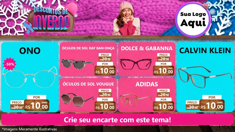 Modelo de TV para TV Horizontal com o tema Descontos de Inverno para Óticas