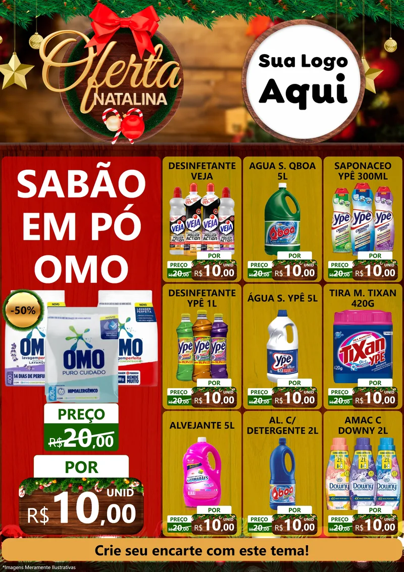 Modelo de Encarte para Encarte A4 Vertical com o tema Ofertas Natalina para Produtos de Limpeza