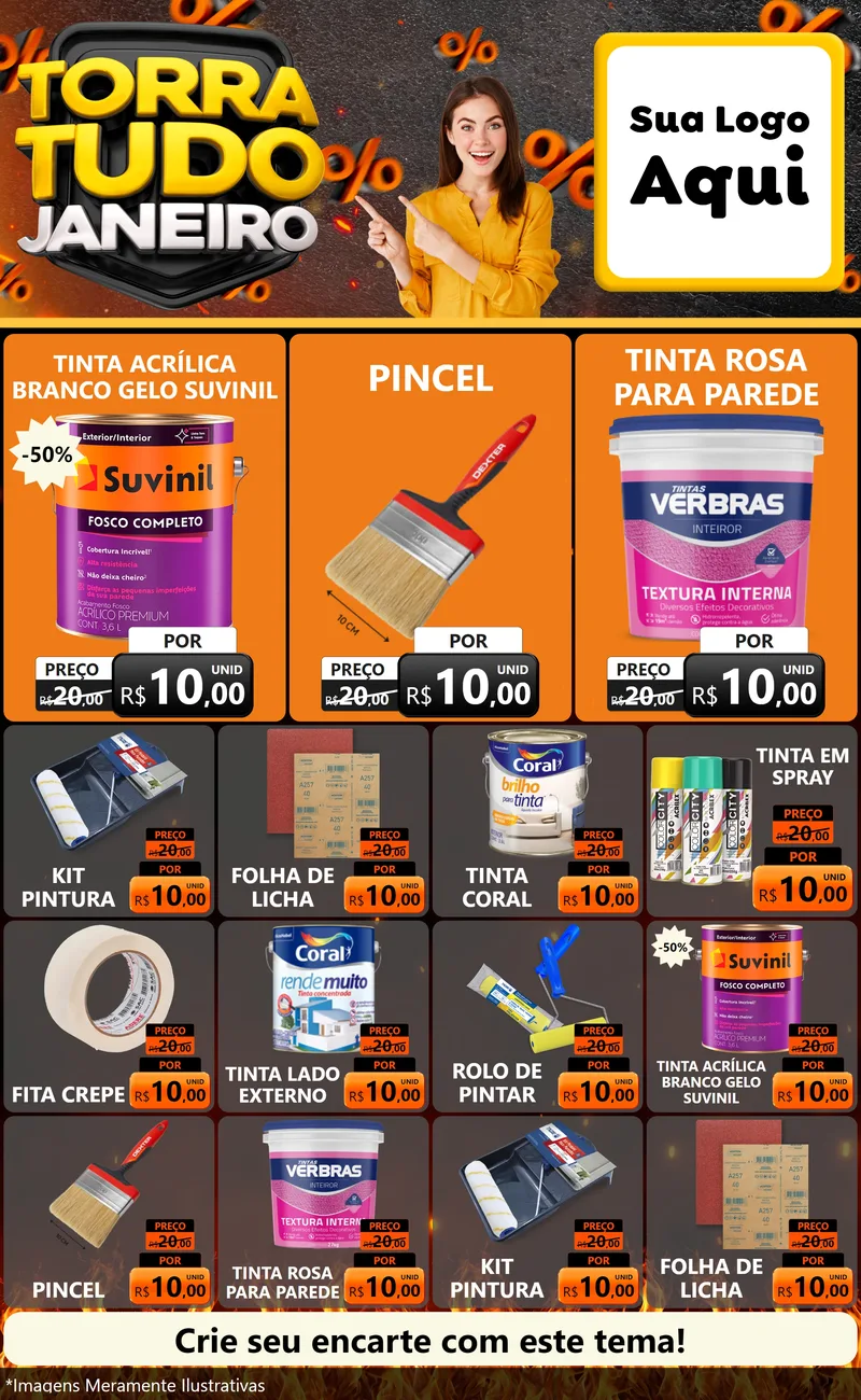 Modelo de Encarte para Encarte Grande com o tema Torra Tudo Janeiro para Tintas e Ferramentas