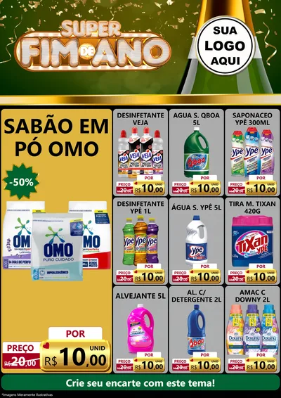 Modelo de Encarte para Encarte A4 Vertical com o tema Super Fim de Ano para Produtos de Limpeza