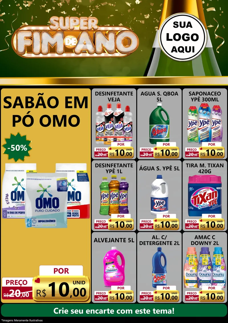 Modelo de Encarte para Encarte A4 Vertical com o tema Super Fim de Ano para Produtos de Limpeza