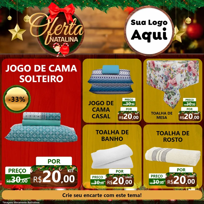 Modelo de Rede Social para Feed Facebook com o tema Ofertas Natalina para Cama, Mesa e Banho