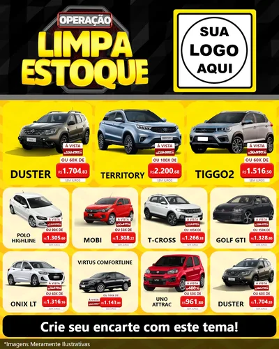 Modelo de Rede Social para Feed Instagram com o tema Operação Limpa Estoque para Concessionaria de Carros
