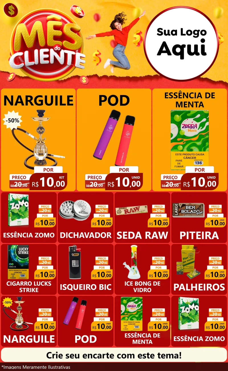 Modelo de Encarte para Encarte Grande com o tema Mês do Cliente para Tabacaria