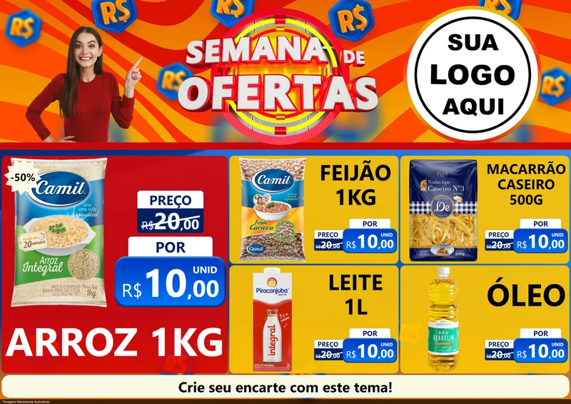 Modelo de Encarte para Encarte A4 Horizontal com o tema Semana de Ofertas para Supermercado