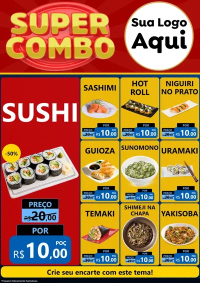 Modelo de Encarte para Encarte A4 Vertical com o tema Super Combo para Comida japonesa