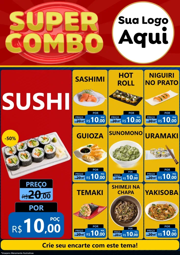 Modelo de Encarte para Encarte A4 Vertical com o tema Super Combo para Comida japonesa