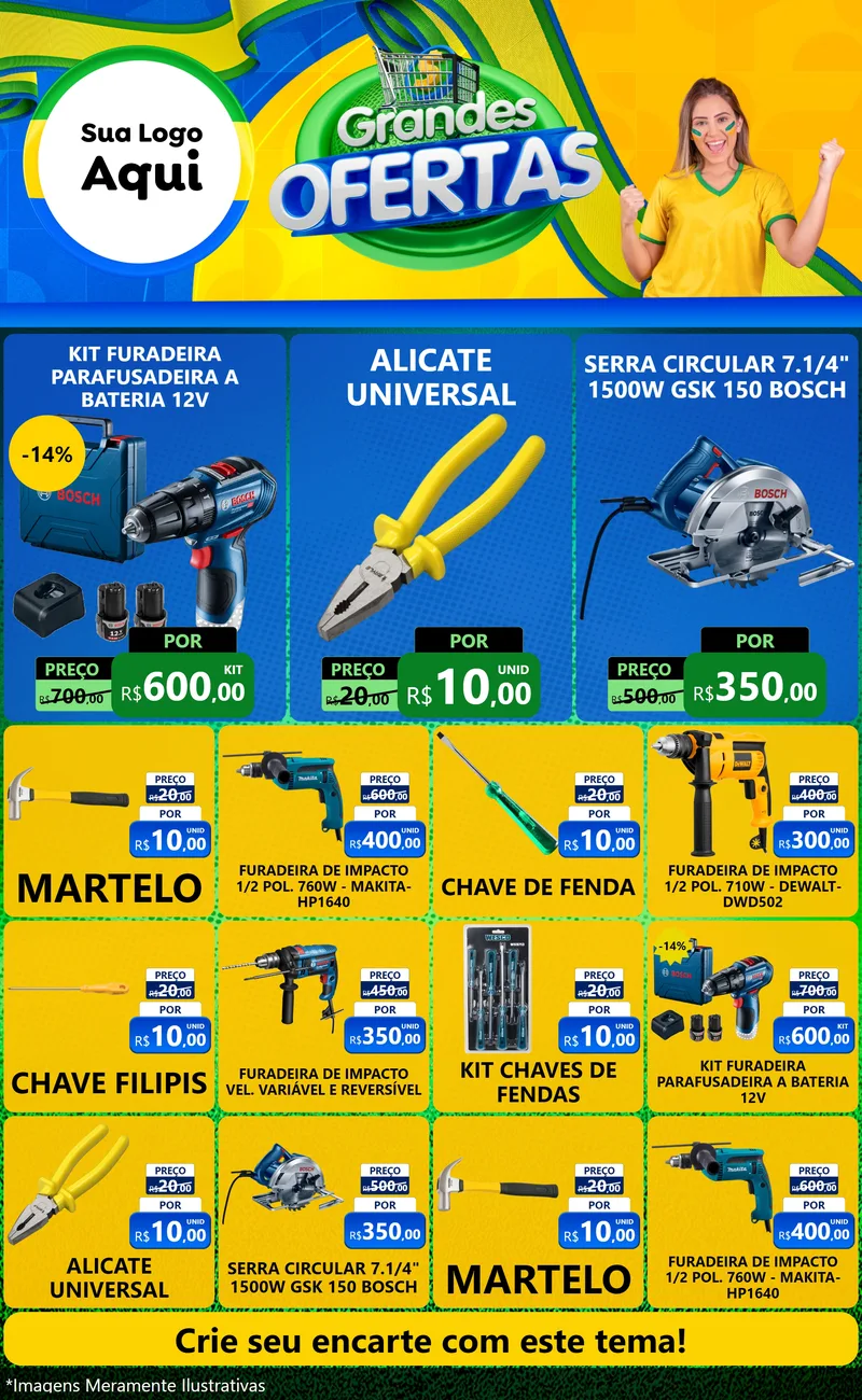 Modelo de Encarte para Encarte Grande com o tema Grandes Ofertas para Maquinas e Ferramentas