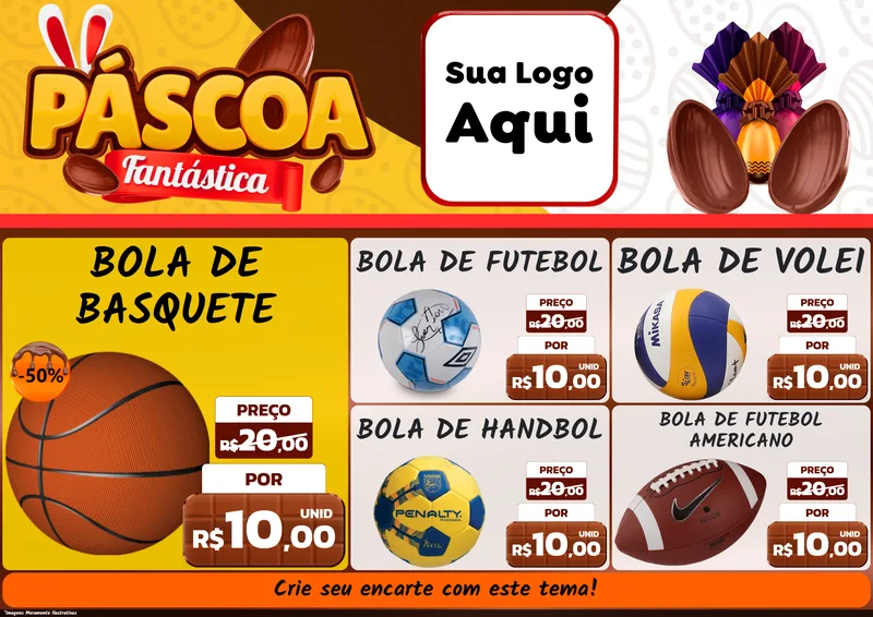 Modelo de Encarte para Encarte A4 Horizontal com o tema Páscoa Fantástica para Artigos Esportivos
