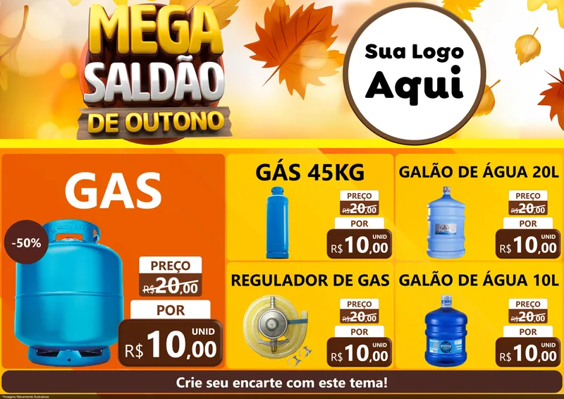 Modelo de Encarte para Encarte A4 Horizontal com o tema Mega Saldão de Outono para Água e gás