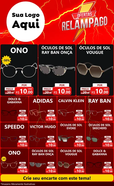 Modelo de Encarte para Encarte Grande com o tema Ofertas Relâmpago para Óticas