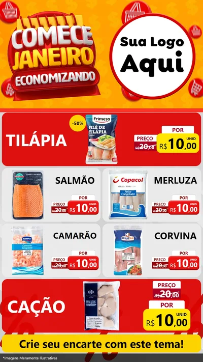 Modelo de TV para TV Vertical com o tema Comece Janeiro Economizando para Peixaria