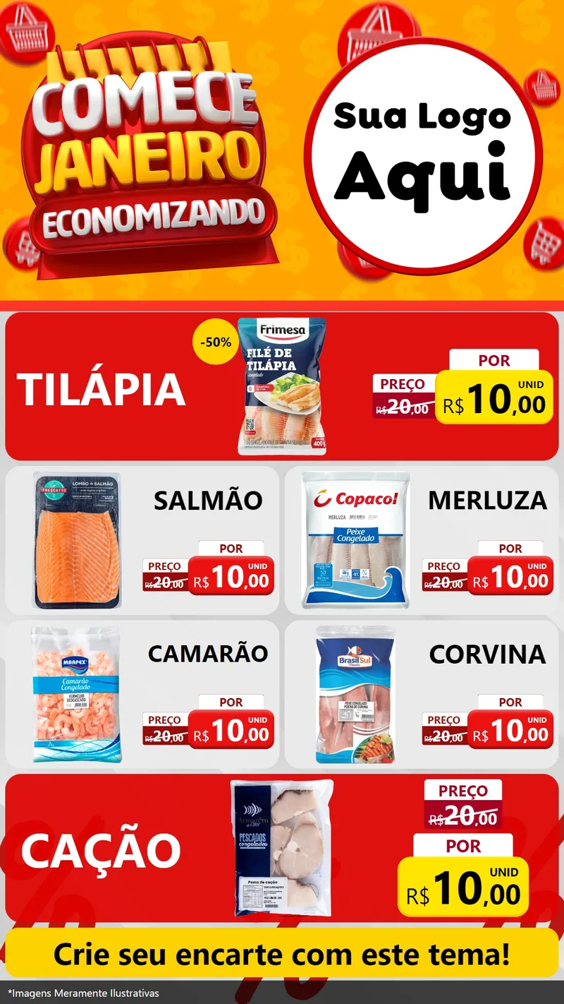 Modelo de TV para TV Vertical com o tema Comece Janeiro Economizando para Peixaria