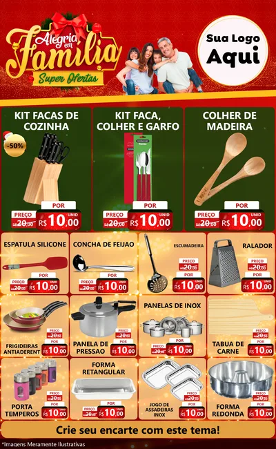 Modelo de Encarte para Encarte Grande com o tema Alegria em Família Super Ofertas - Natal para Utilidades Domésticas