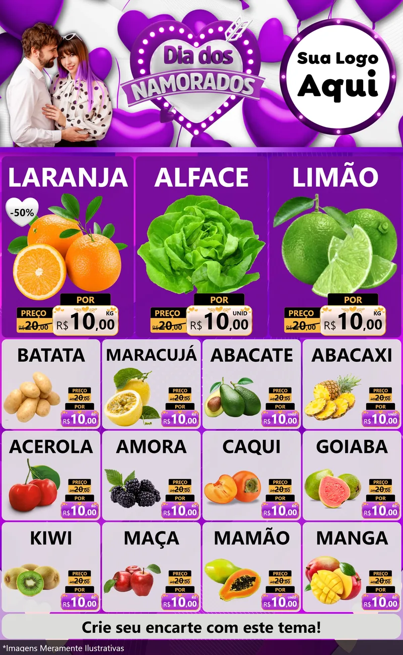 Modelo de Encarte para Encarte Grande com o tema Dia dos Namorados para Hortifrúti