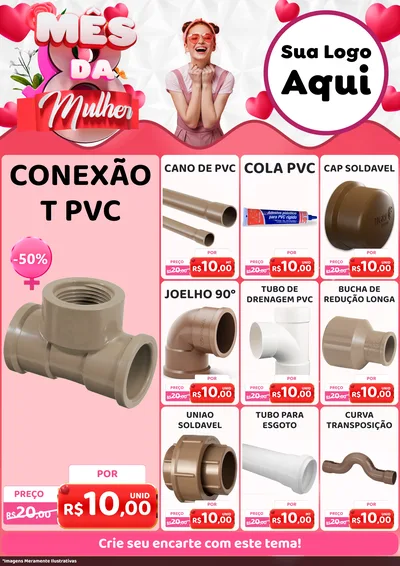 Modelo de Encarte para Encarte A4 Vertical com o tema Mês da Mulher para Tubos e conexões