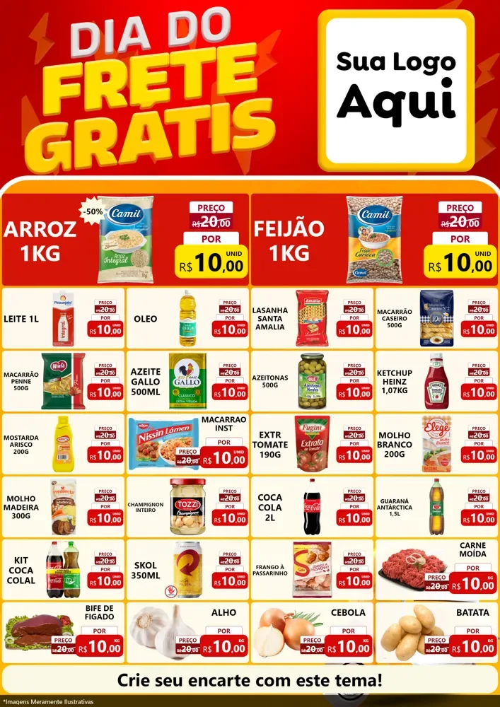 Modelo de Encarte para Encarte A4 Vertical com o tema Dia do Frete Grátis para Supermercado