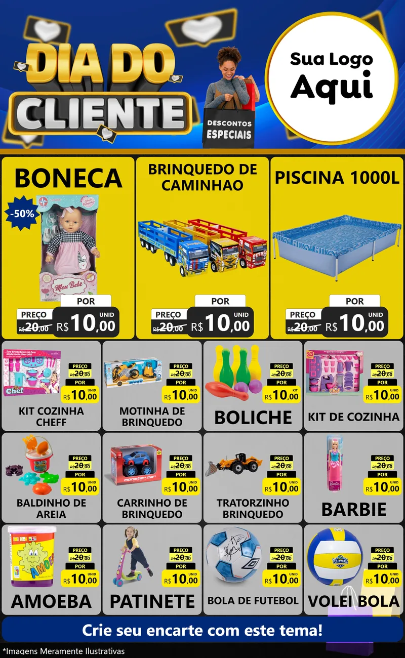 Modelo de Encarte para Encarte Grande com o tema Dia Do Cliente para Brinquedos