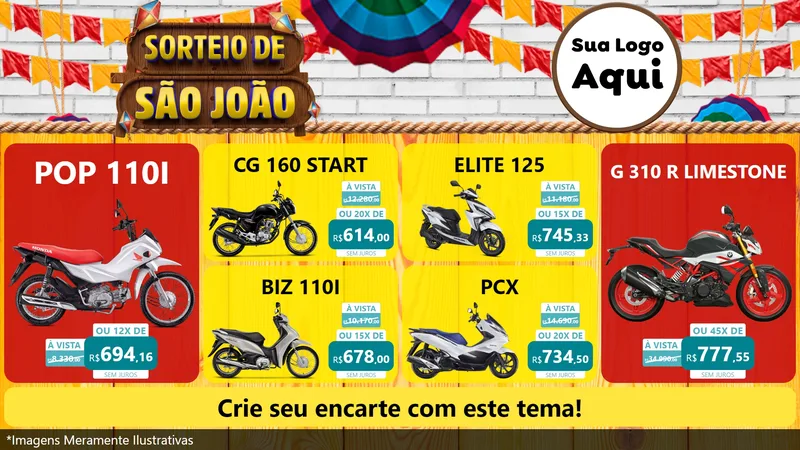 Modelo de TV para TV Horizontal com o tema Sorteio de São João para Concessionaria de Motos