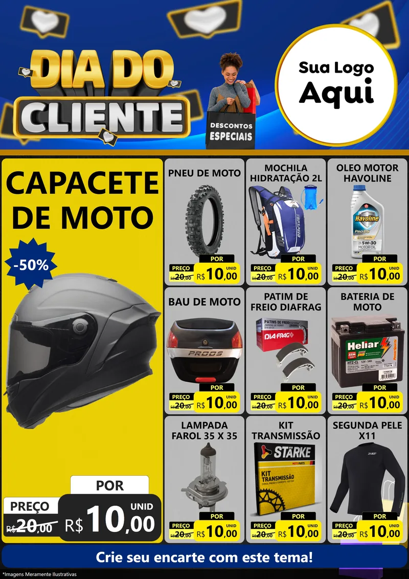 Modelo de Encarte para Encarte A4 Vertical com o tema Dia Do Cliente para Moto peças