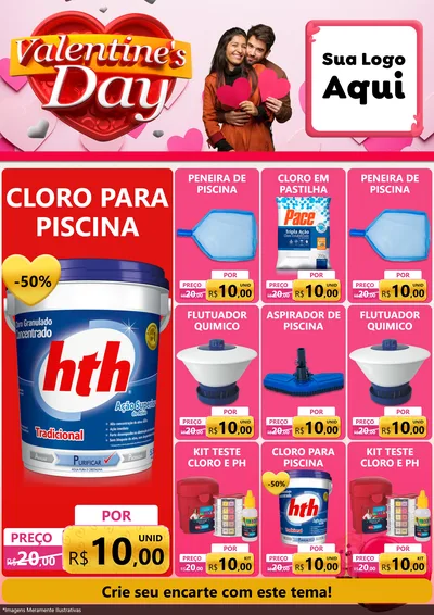 Modelo de Encarte para Encarte A4 Vertical com o tema Valentine's Day para Produtos para Piscina
