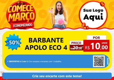 Modelo de Cartaz para Cartaz A4 Horizontal com o tema Comece Março Economizando para Armarinho e Aviamentos