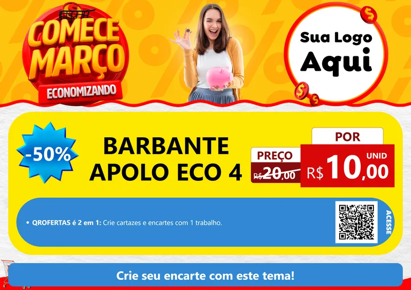Modelo de Cartaz para Cartaz A4 Horizontal com o tema Comece Março Economizando para Armarinho e Aviamentos