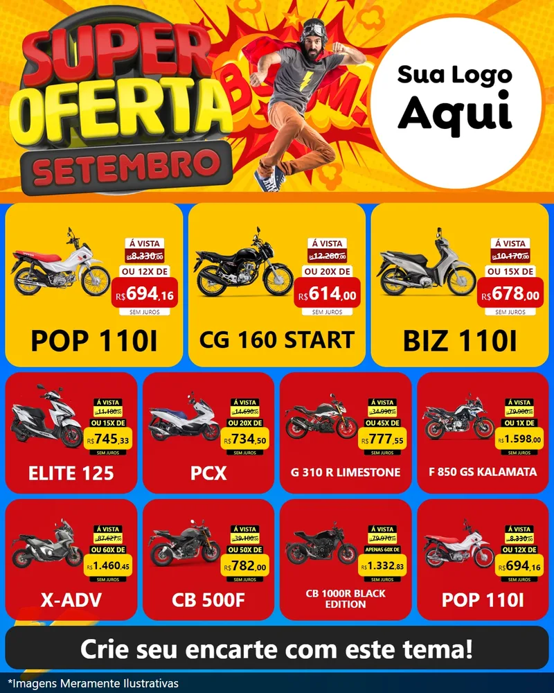 Modelo de Rede Social para Feed Instagram com o tema Super Oferta Setembro para Concessionaria de Motos