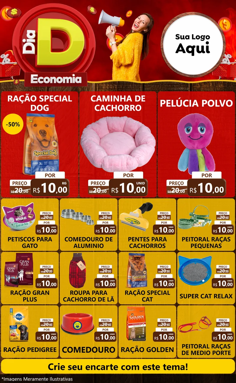 Modelo de Encarte para Encarte Grande com o tema Dia D Economia para Pet Shop