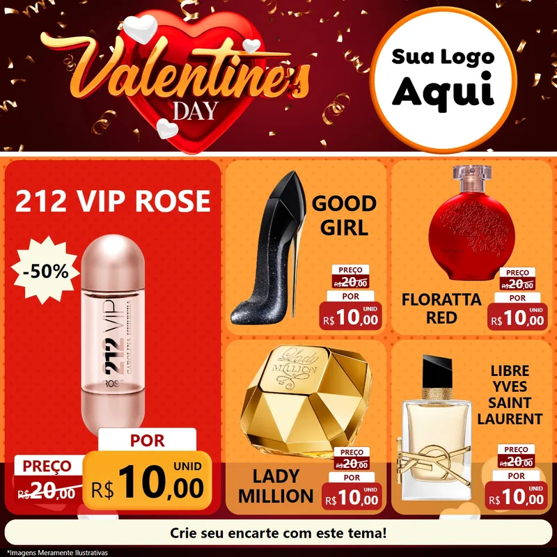 Modelo de Rede Social para Feed Facebook com o tema Valentine's Day para Perfumes