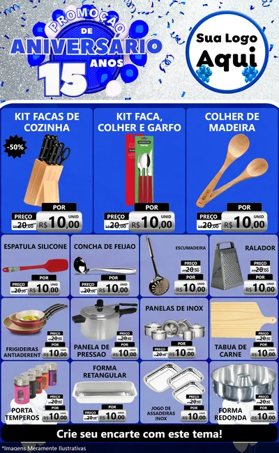Modelo de Encarte para Encarte Grande com o tema Promoção de Aniversário - 15 Anos para Utilidades Domésticas