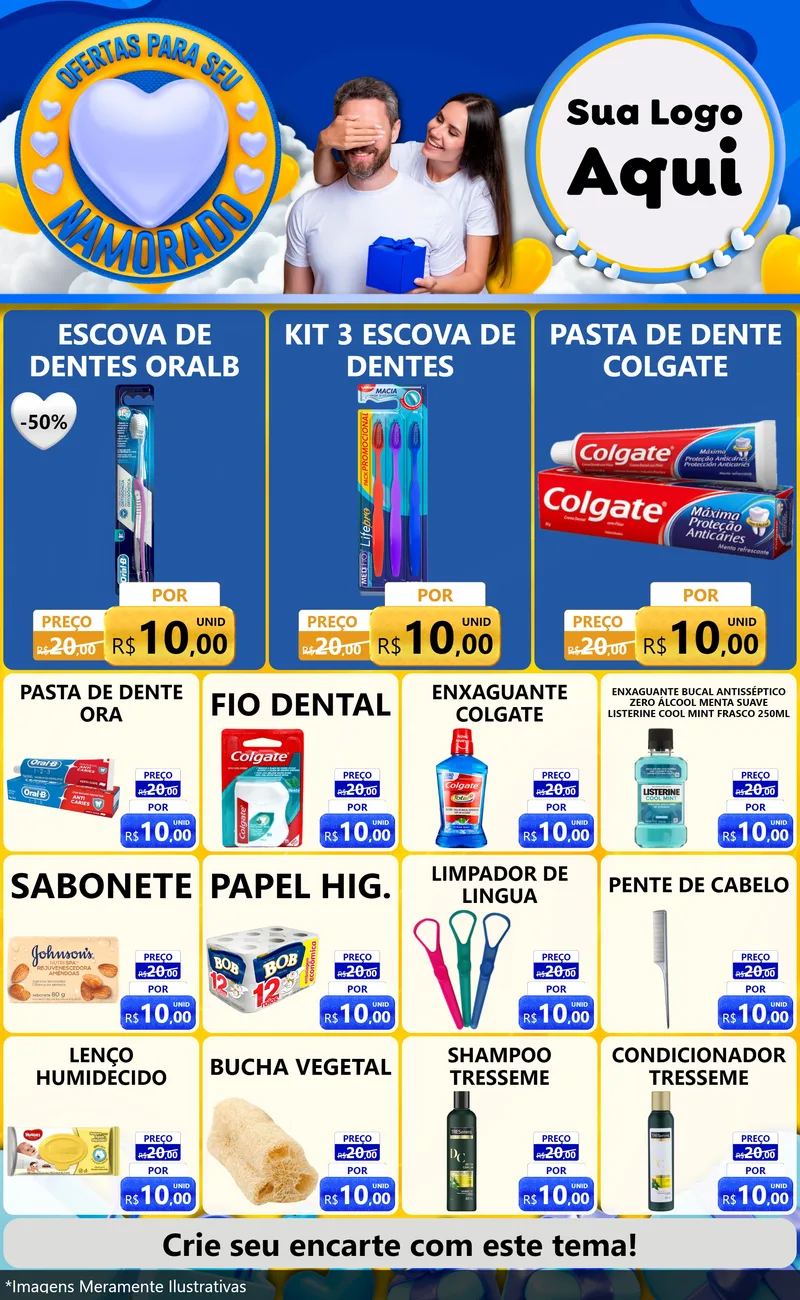 Modelo de Encarte para Encarte Grande com o tema Ofertas Para Seu Namorado para Higiene Pessoal