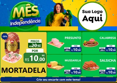 Modelo de Encarte para Encarte A4 Horizontal com o tema Mês da Independência para Frios e Laticínios