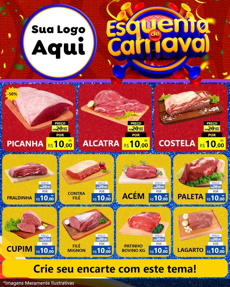 Modelo de Rede Social para Feed Instagram com o tema Esquenta de Carnaval para Açougue