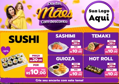 Modelo de Encarte para Encarte A4 Horizontal com o tema Dia das Mães com Desconto para Comida japonesa