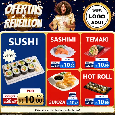 Modelo de Rede Social para Feed Facebook com o tema Ofertas de Réveillon para Comida japonesa