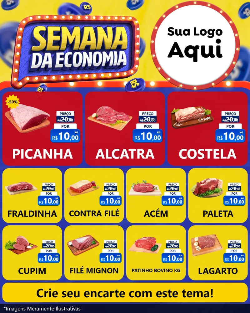 Modelo de Rede Social para Feed Instagram com o tema Semana da Economia para Açougue