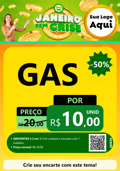 Modelo de Cartaz para Cartaz A4 Vertical com o tema Janeiro Sem Crise para Água e gás