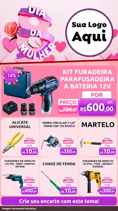 Modelo de Rede Social para Stories com o tema Dia da Mulher para Maquinas e Ferramentas