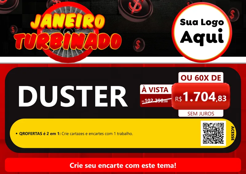Modelo de Cartaz para Cartaz A4 Horizontal com o tema Janeiro Turbinado para Concessionaria de Carros