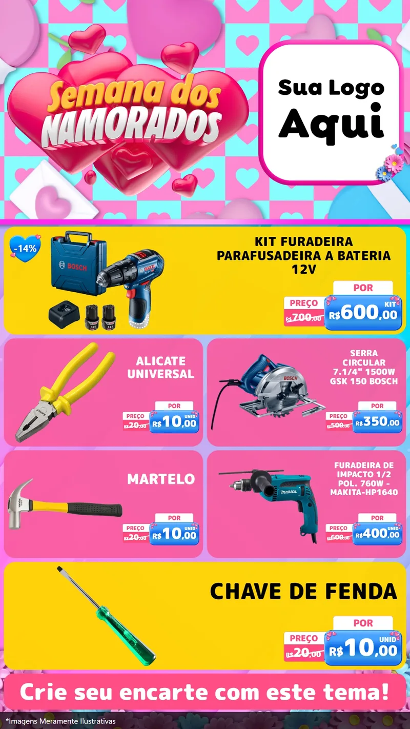Modelo de TV para TV Vertical com o tema Semana dos Namorados para Maquinas e Ferramentas
