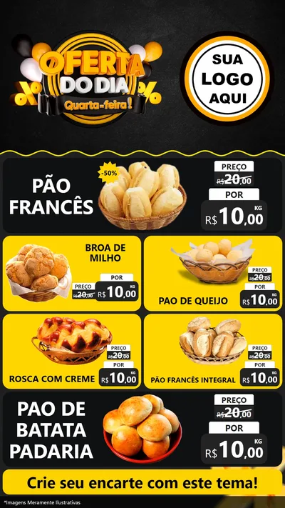 Modelo de TV para TV Vertical com o tema Oferta do Dia - Quarta Feira! para Padaria