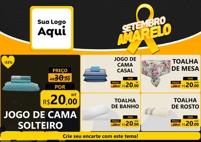 Modelo de Encarte para Encarte A4 Horizontal com o tema Setembro Amarelo para Cama, Mesa e Banho