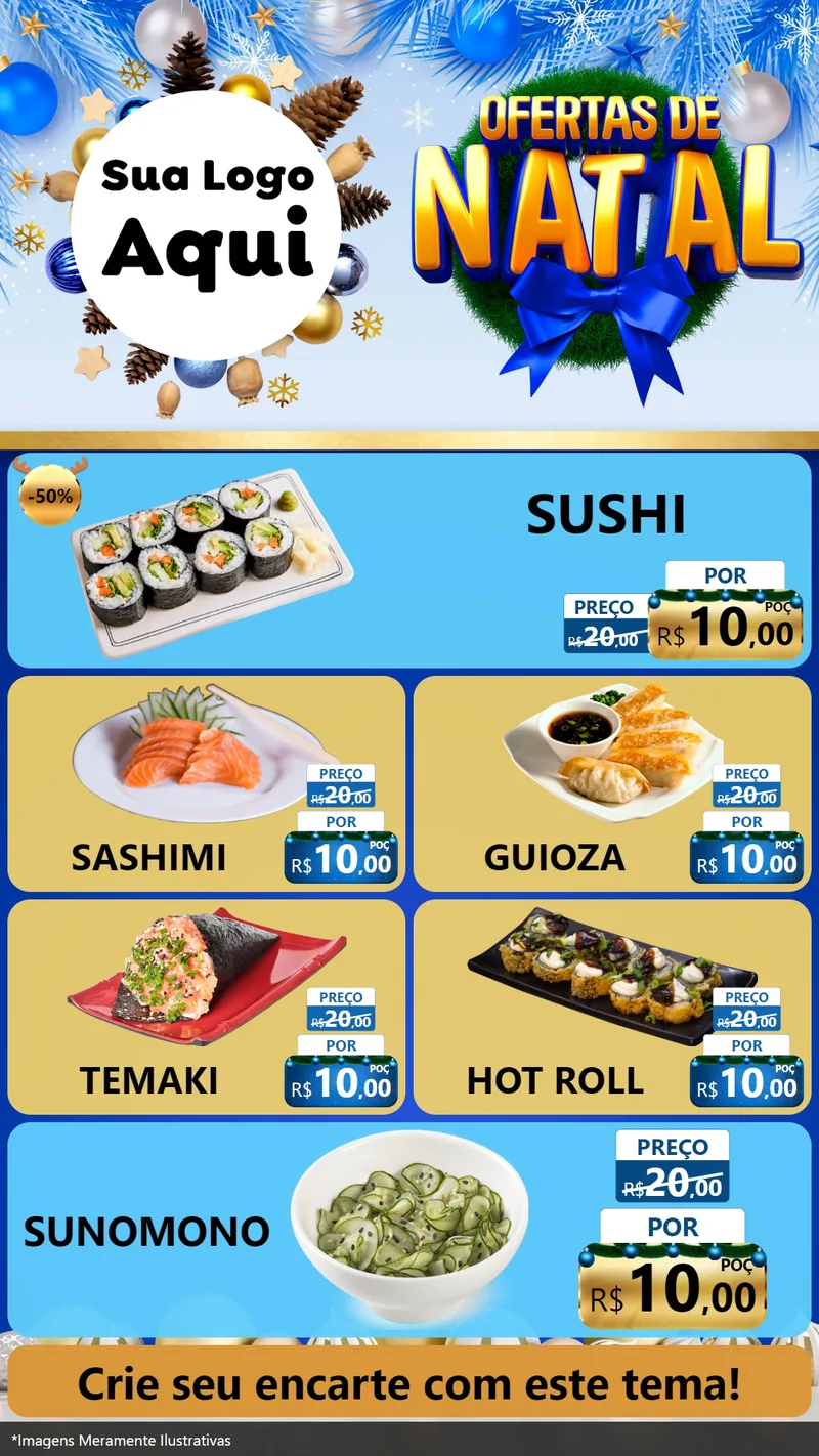 Modelo de TV para TV Vertical com o tema Ofertas de Natal para Comida japonesa