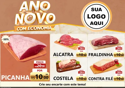 Modelo de Encarte para Encarte A4 Horizontal com o tema Ano Novo Com Economia para Açougue