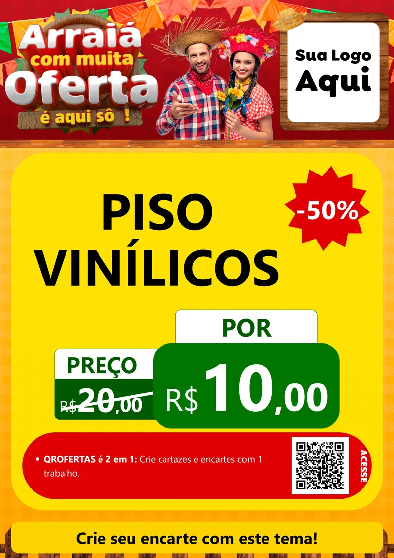 Modelo de Cartaz para Cartaz A4 Vertical com o tema Arraiá Com Muita Oferta - É Aqui Sô! para Material para Construção