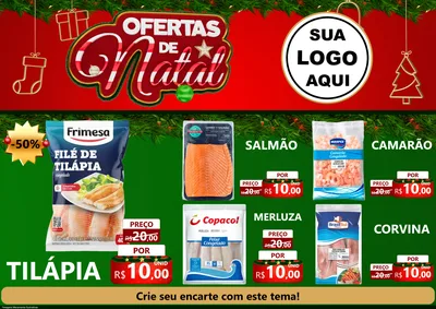 Modelo de Encarte para Encarte A4 Horizontal com o tema Ofertas de Natal para Peixaria